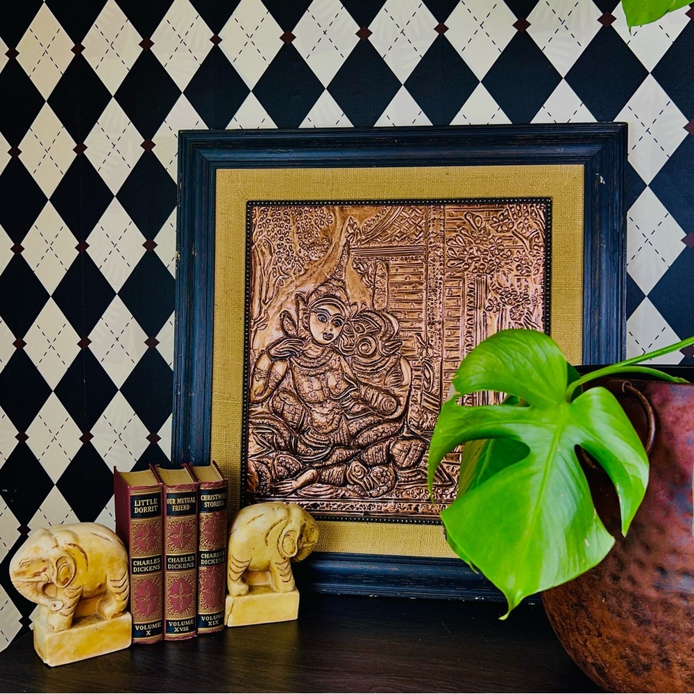 Oversized Framed Repoussé Copper-Tone 25” Devotional Panel Relief Art MidCentury - Picture 10 of 17